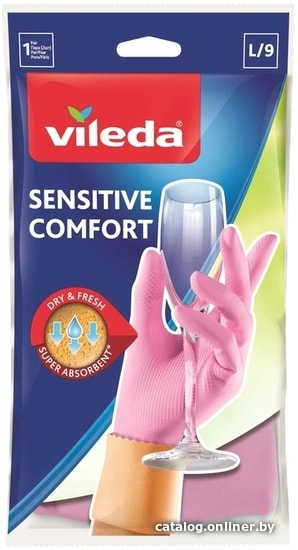 

Латексные перчатки Vileda Sensitive Comfort (L, розовый)