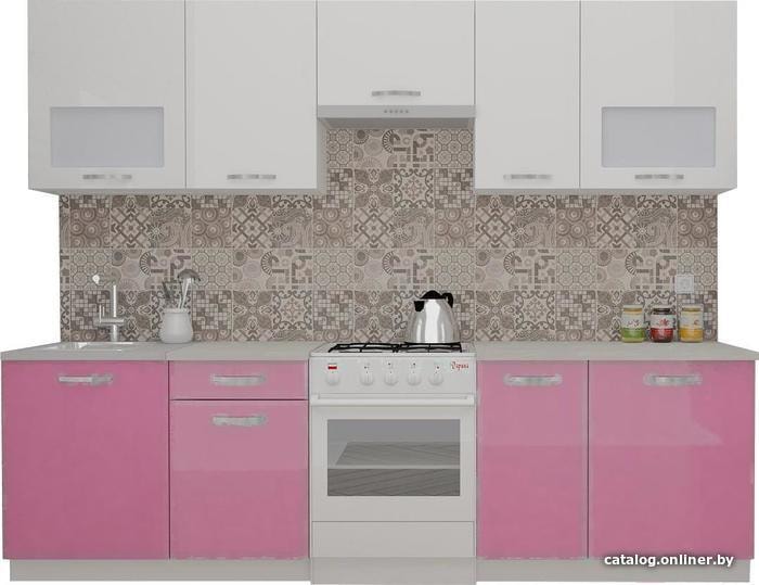 

Готовая кухня ВерсоМебель ЭкоЛайт-6 2.9 (белый/розовый)