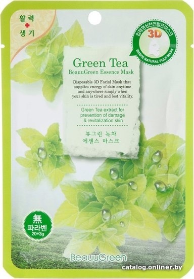 

BeauuGreen Маска для лица тканевая 3D зеленый чай 23 г
