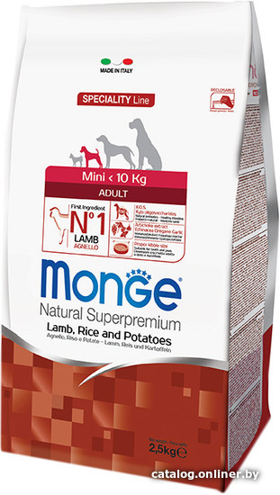 

Сухой корм для собак Monge Mini Adult Lamb, Rice and Potatoes 15 кг