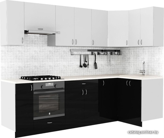 

Готовая кухня S-Company Клео глосc 1.2x2.7 правая (черный глянец/белый глянец)