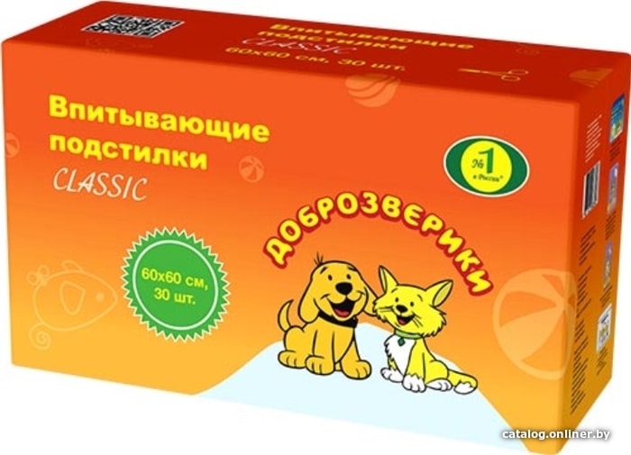 

Одноразовая пеленка Доброзверики Classic впитывающие 60x60 (30 шт)