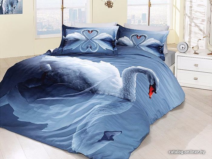 

Постельное белье Karven Сатин 3D Евро N035 Swan Blue