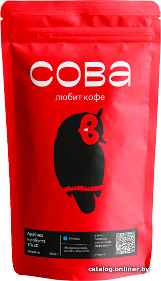 

Кофе Сова Бленд Арабики и Робусты 70/30 1 кг (зерновой)