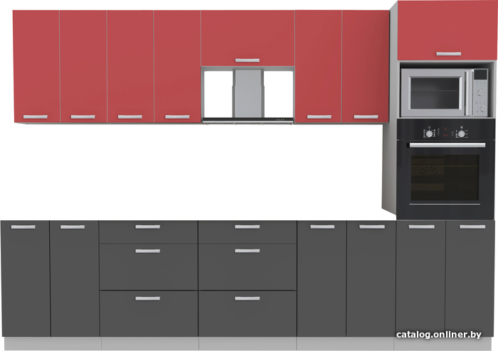 

Готовая кухня Интерлиния Мила Лайт 3.0 ВТ без столешницы (красный/антрацит)
