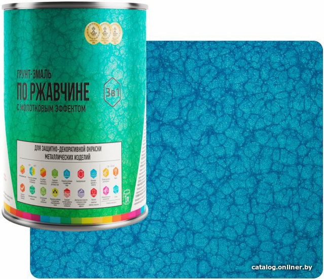 

Грунт-эмаль LIDA По ржавчине с молотковым эффектом 3 в 1, 1 л (васильковый)