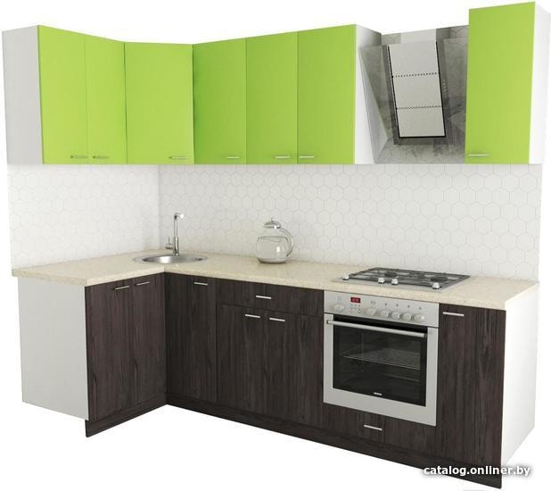 

Готовая кухня Хоум Лайн Луиза Люкс 1200x2600 угловой (флитвуд серая лава/зелёный лайм)