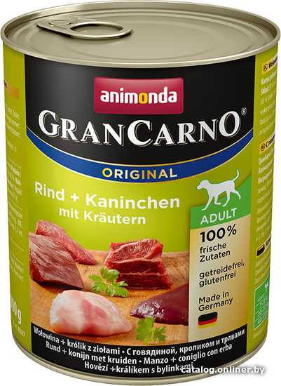 

Консервированный корм для собак Animonda GranCarno Original Adult beef + rabbit with herbs 0.4 кг