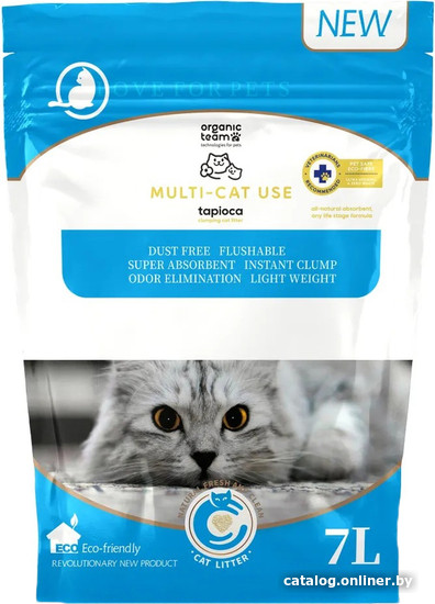 

Наполнитель для туалета Organic Team Multi-Cat Use Tapioca 7 л