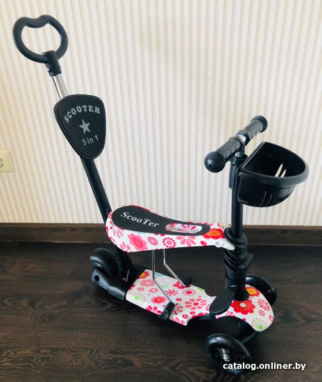 

Трехколесный самокат Scooter 5 в 1 0077S (розовый/цветы)