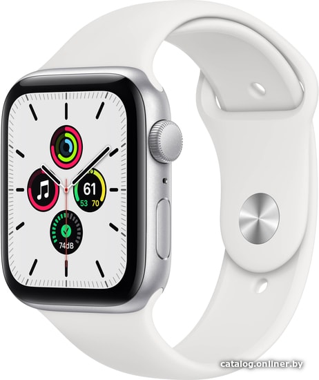

Умные часы Apple Watch SE 44 мм (алюминий серебристый/белый спортивный)