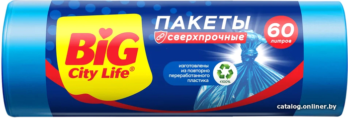 

Пакеты для мусора Big City Life 60 л (10 шт, синий)