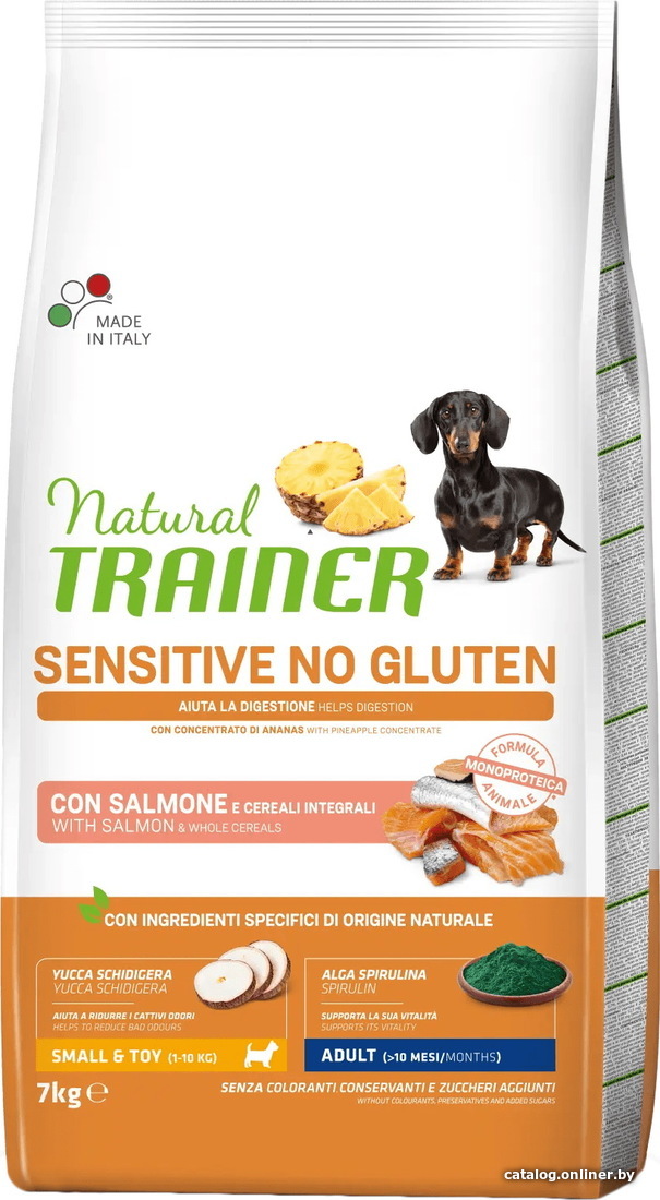 

Сухой корм для собак Trainer Sensitive No Gluten Mini Adult with Salmon (для взрослых мелких пород с чувствительным пищеварением с лососем) 7 кг