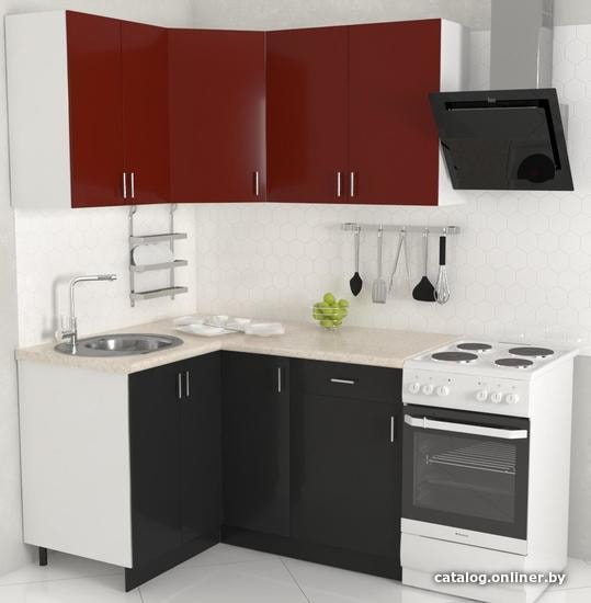 

Готовая кухня Хоум Лайн Кристалл 1200х1400 угловой (черный глянец/бургундский глянец)