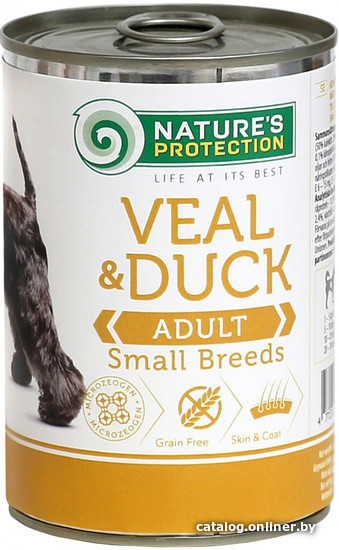 

Консервированный корм для собак Nature's Protection Adult Small Breed Veal & Duck 0.4 кг