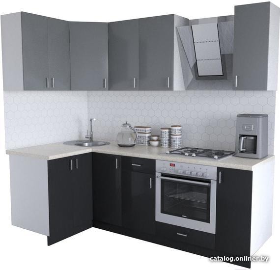 

Готовая кухня Хоум Лайн Кристалл Люкс 1200х2300 угловой (черный глянец/серый пыльный)