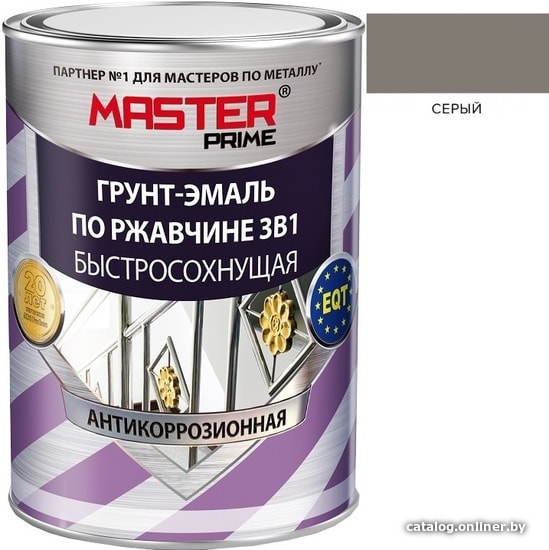 

Грунт-эмаль Master Prime По ржавчине 3 в 1 быстросохнущая 2 л (серый)