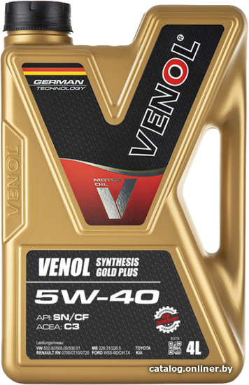 

Моторное масло Venol Synthesis Gold Plus SN CF 5W-40 4л