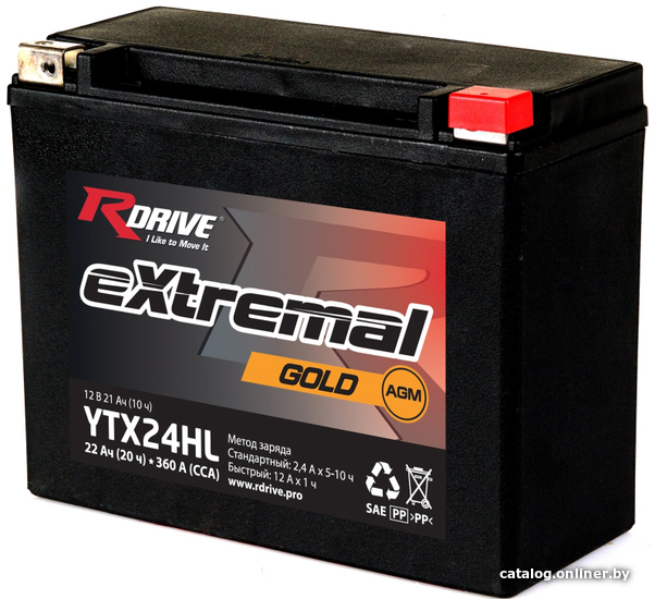 

Мотоциклетный аккумулятор RDrive eXtremal Gold YTX24HL (21 А·ч)