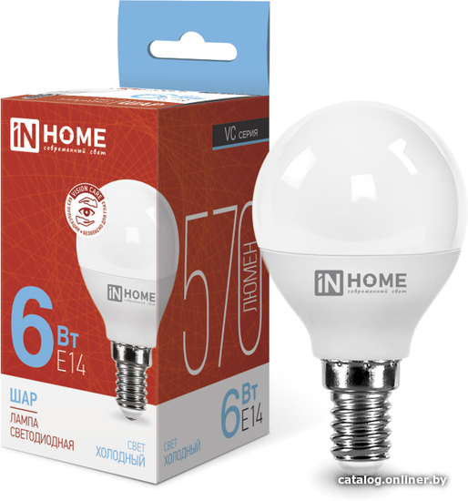 

Светодиодная лампочка In Home LED-Шар-VC 6Вт 230В Е14 6500К 570Лм 4690612030630