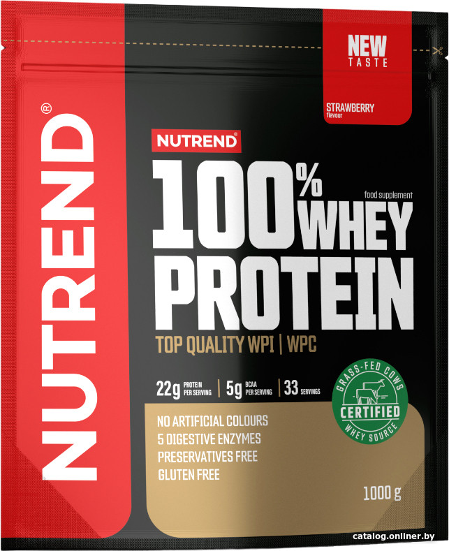 

Протеин сывороточный (изолят) Nutrend 100% Whey Protein (1000г, клубника)