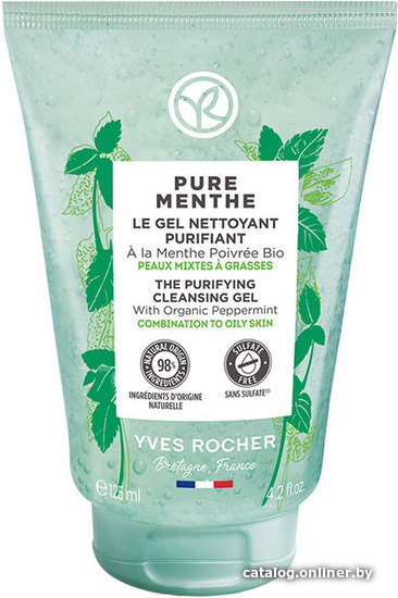 

Yves Rocher Pure Menthe Очищающий гель д/умывания с Перечной мятой БИО - для комб. и жирн. кожи 125 мл