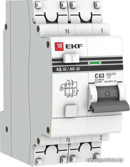 

Дифференциальный автомат EKF PROxima АД-32 2P 63А (C) 300мА тип AC 4.5кА DA32-63-300-pro