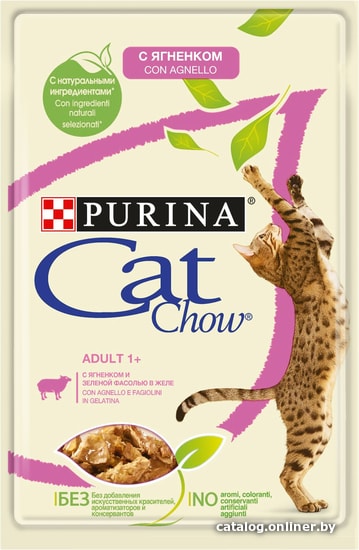 

Пресервы Cat Chow Adult 1+ c ягненком и зеленой фасолью в желе 85 г