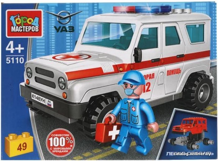 

Конструктор Город мастеров Спецтехника SB-5110 UAZ Hunter Скорая помощь