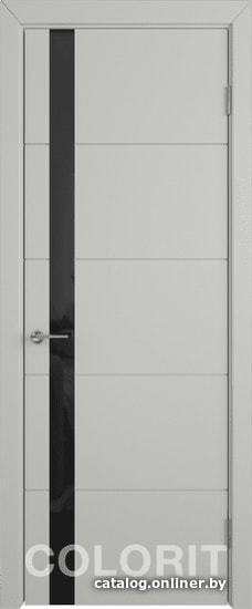 

Межкомнатная дверь Юркас Colorit К4 ДО 60x200 (эмаль светло-серая, lacobel черный лак)