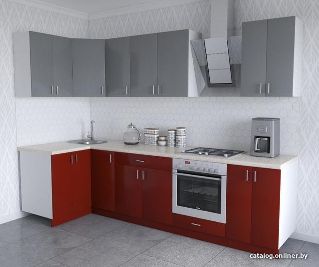 

Готовая кухня Хоум Лайн Кристалл Люкс 1200х2900 угловой (бургундский/серый пыльный)