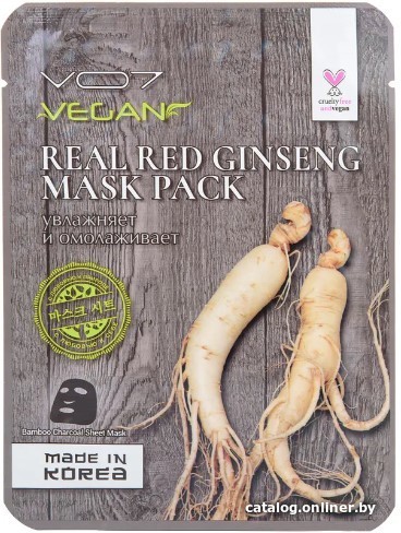 

VO7 Маска для лица тканевая Real Vegan Омолаживающая с экстрактом корня красного женьшеня 25 г