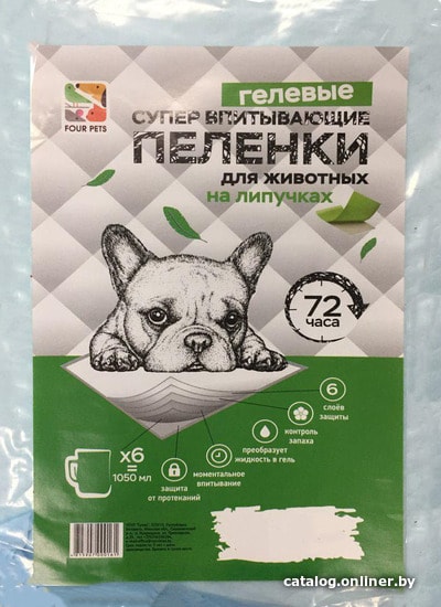 

Одноразовая пеленка Four Pets на липучках 60x90 см 10 шт