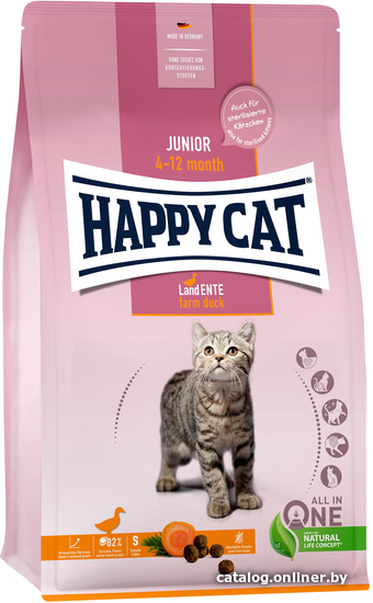 

Сухой корм для кошек Happy Cat Cat Junior 4-12 Month Land Ente утка, без злаков 1.3 кг