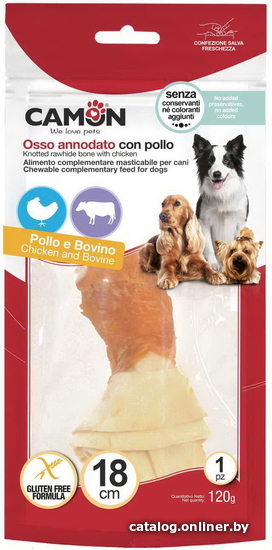 

Лакомство для собак Camon Knotted rawhide bone with chicken 220 г (25 см)