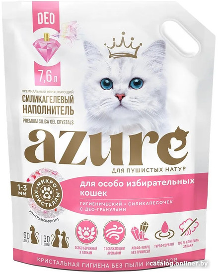 

Наполнитель для туалета Azure для особо избирательных кошек с део-гранулами 7.6 л