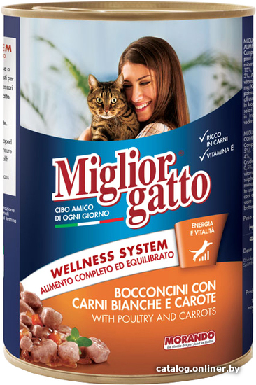 

Консервированный корм для кошек MigliorGatto Classic Poultry&Carrots 405 г