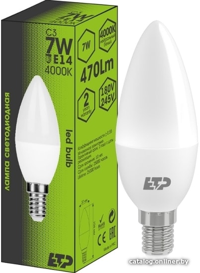 

Светодиодная лампочка ETP C3 E14 7 Вт 4000 К 33044