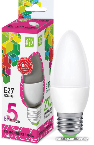 

Светодиодная лампочка ASD LED-Свеча-standard E27 5 Вт 6500 К 4690612034096