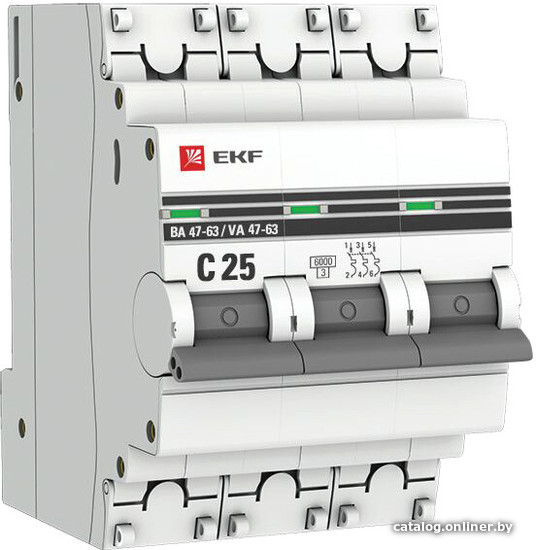

Выключатель автоматический EKF PROxima ВА 47-63 3P 25А (C) 6kA mcb4763-6-3-25C-pro