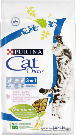 

Сухой корм для кошек Cat Chow Feline тройная защита, домашняя птица и индейка 1.5 кг