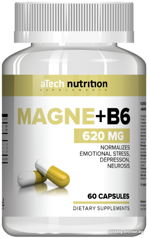 

Витамины, минералы Atech Nutrition Magne+B6, 620 мг, 60 капсул