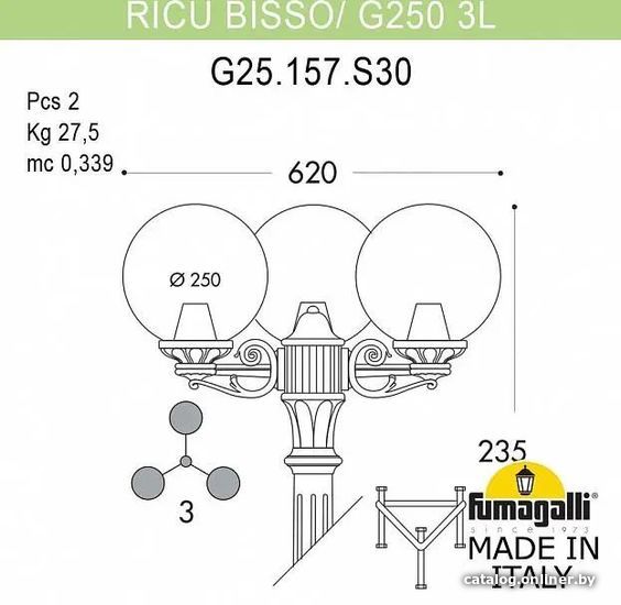 

Городской фонарь Fumagalli Ricu Bisso/G250 3L FU_G25.157.S30.VZF1R