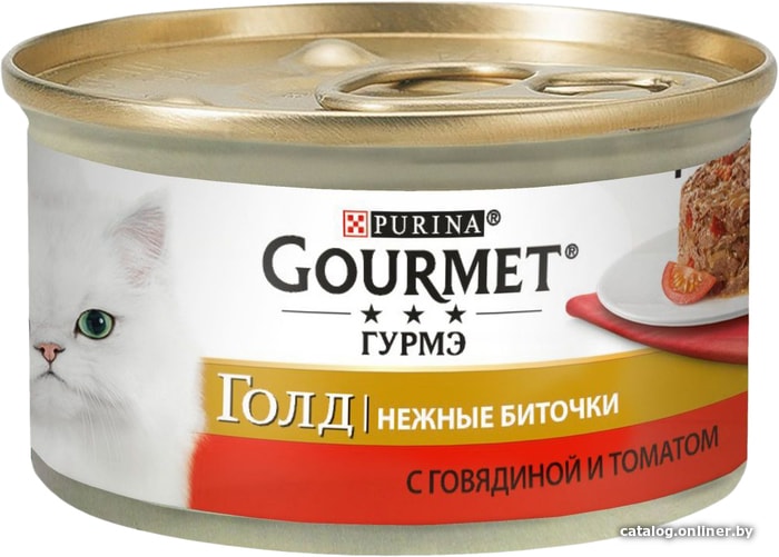 

Консервированный корм для кошек Gourmet Gold нежные биточки с говядиной и томатами 85 г