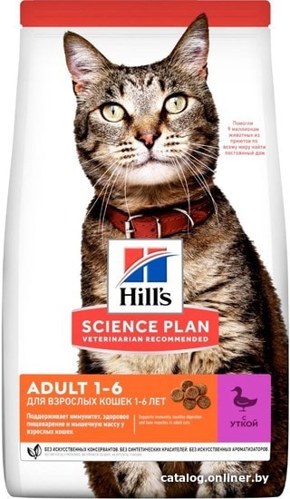 

Сухой корм для кошек Hill's Science Plan Adult with Duck для взрослых кошек для поддержания жизненной энергии и иммунитета, с уткой 10 кг