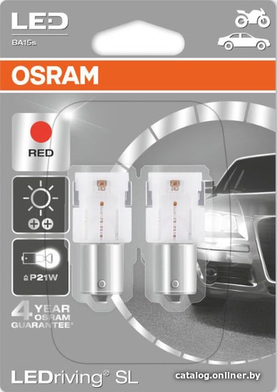 

Светодиодная лампа Osram P21W LEDriving Red 2шт