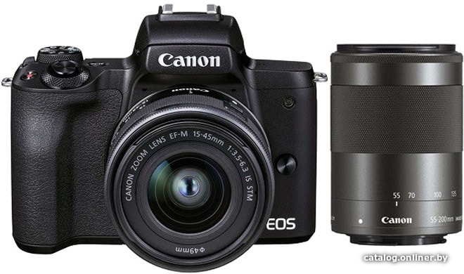 

Беззеркальный фотоаппарат Canon EOS M50 Mark II Double Kit 15-45mm + 55-200mm (черный)