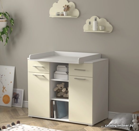 

Детский комод Интерлиния Toddler-2 + 2 полки (белый/слоновая кость)