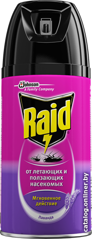 

Аэрозоль против насекомых Raid Против ползающих и летающих насекомых Лаванда 300 мл