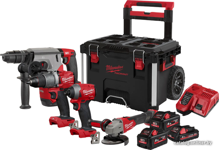 

Milwaukee M18 FUEL FPP4B2-533P (перфоратор, угловая шлифмашина, шуруповерт, винтоверт, 3 АКБ, ящик)